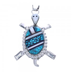 Native American Turquoise Sterling Silver Turtle Pendant JX122967