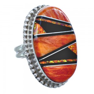 Native American Sterling Silver Multicolor Inlay Ring Size 8 AX123188