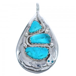 Native American Zuni Turquoise Sterling Silver Snake Pendant JX123084