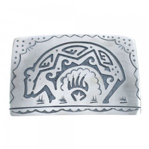 Native American Navajo Sterling Silver Bear and Bear Paw Belt Buckle JX123058