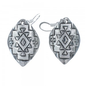 Native American Genuine Sterling Silver Hook Dangle Earrings JX123136