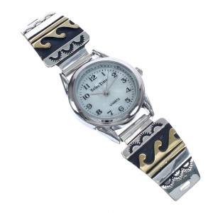 Native American Navajo Water Wave Sterling Silver 12 Karat Gold Filled Watch JX123212