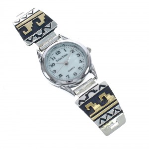 Native American Navajo Water Wave Sterling Silver 12 Karat Gold Filled Watch JX123214