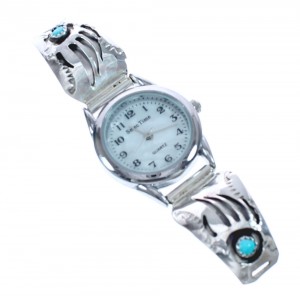 Native American Sterling Silver And Turquoise Bear Paw Watch JX123211