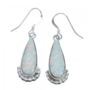 Native American Sterling Silver Hook Dangle Opal Tear Drop Earrings JX123227