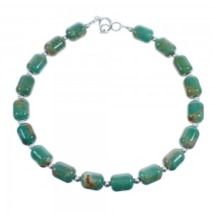Native American Sterling Silver Kingman Turquoise Bead Bracelet JX123452