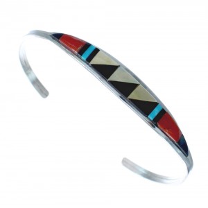 Zuni Multicolor Inlay Sterling Silver Child Cuff Bracelet AX123726