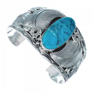 Navajo Turquoise And Sterling Silver Scalloped Leaf Cuff Bracelet AX123782