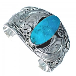 Navajo Turquoise And Sterling Silver Scalloped Leaf Cuff Bracelet AX123783