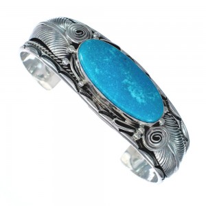 Navajo Turquoise And Sterling Silver Scalloped Leaf Cuff Bracelet AX123848