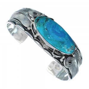 Navajo Turquoise And Sterling Silver Scalloped Leaf Cuff Bracelet AX123849