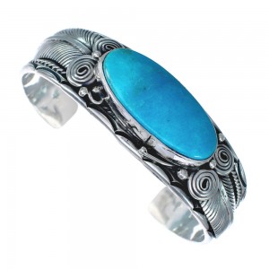 Navajo Turquoise And Sterling Silver Scalloped Leaf Cuff Bracelet AX123853