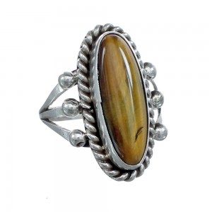 Twisted Sterling Silver Navajo Tiger Eye Ring Size 10-1/2 AX123973