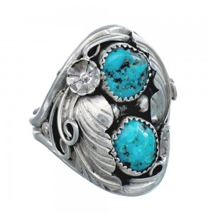 Authentic Sterling Silver Navajo Turquoise Leaf Design Ring Size 10-1/2 AX124160
