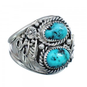 Genuine Sterling Silver Leaf Turquoise American Indian Ring Size 12 AX123957