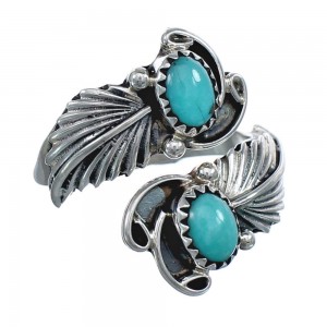 Sterling Silver Turquoise Navajo Leaf Adjustable Ring Size 8,9,10 AX124019