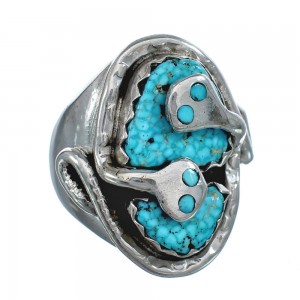 Turquoise Snake Genuine Sterling Silver Hand Crafted Zuni Ring Size 10 AX124006