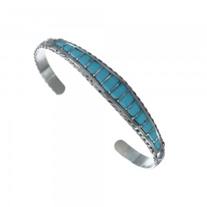 Native American Zuni Sterling Silver Turquoise Inlay Cuff Bracelet JX123929
