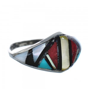 Native American Zuni Multicolor Genuine Sterling Silver Ring Size 10-1/4 JX123995