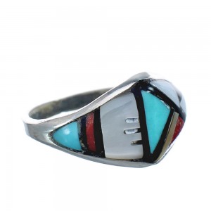 Native American Zuni Multicolor Genuine Sterling Silver Ring Size 7-3/4 JX123997