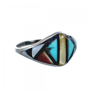 Native American Zuni Multicolor Genuine Sterling Silver Ring Size 9-1/2 JX124009