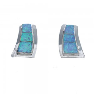 Native American Navajo Sterling Silver Blue Opal Inlay Post Earrings AX124251