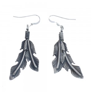 Native American Sterling Silver Feather Hook Dangle Earrings AX124278