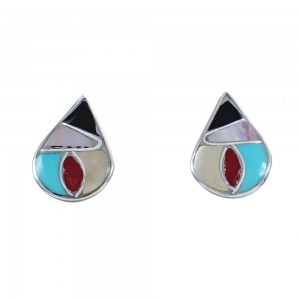 Native American Multicolor Tear Drop Sterling Silver Post Stud Earrings JX124237