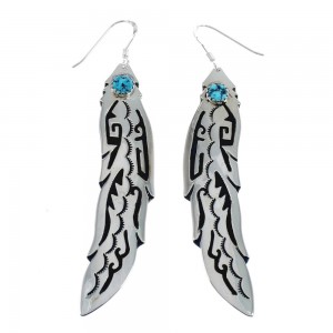 Navajo Sterling Silver And Turquoise Feather Hook Dangle Earrings JX124280
