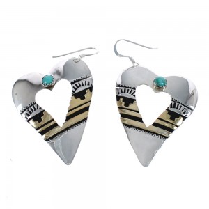 Native American Sterling Silver 12 Karat Gold Filled And Turquoise Heart Hook Dangle Earrings JX124295