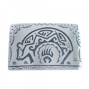 Native American Navajo Sterling Silver Bear and Bear Paw Belt Buckle JX124345