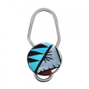 Native American Zuni Multicolor Inlay Sterling Silver Key Chain JX124386