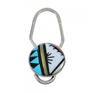 Native American Zuni Multicolor Inlay Sterling Silver Key Chain JX124390