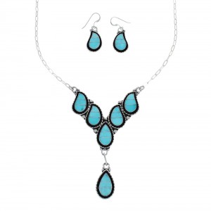 Zuni Turquoise Authentic Sterling Silver Necklace Set AX124657