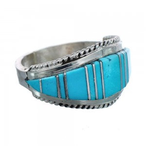 Zuni Jewelry Turquoise Inlay Sterling Silver Ring Size 11-1/2 AX124647