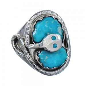 Authentic Sterling Silver And Turquoise Snake Zuni Ring Size 6-3/4 AX124626