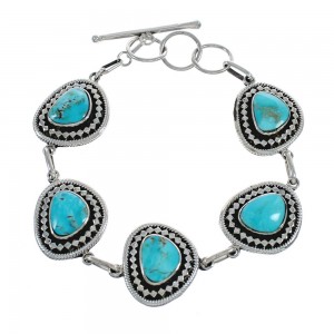 Native American Turquoise Navajo Sterling Silver Link Bracelet AX124664
