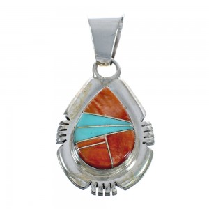 Native American Navajo Turquoise and Oyster Shell Sterling Silver Inlay Pendant JX124452
