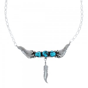 Native American Navajo Turquoise Authentic Sterling Silver Leaf Link Necklace JX124412