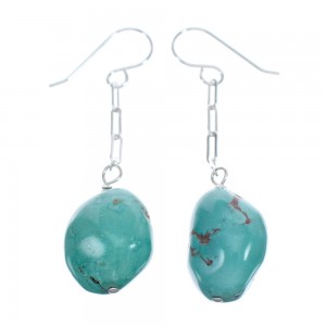 Native American Turquoise Sterling Silver Bead Hook Dangle Earrings JX124533
