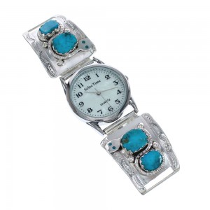 Native American Snake Zuni Sterling Silver Turquoise Watch AX124858