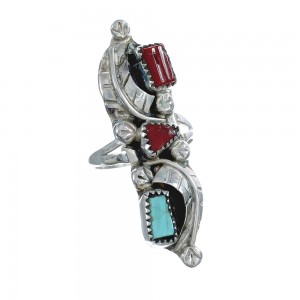 Sterling Silver Zuni Turquoise Coral Leaf Design Ring Size 6 AX125033