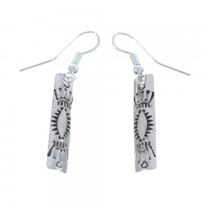 Navajo Imprinted Design Genuine Sterling Silver Hook Dangle Earrings AX125055