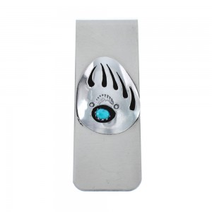 Native American Sterling Silver Turquoise Bear Paw Money Clip AX125137