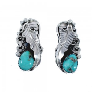 Sterling Silver And Turquoise Navajo Leaf Post Earrings AX125092