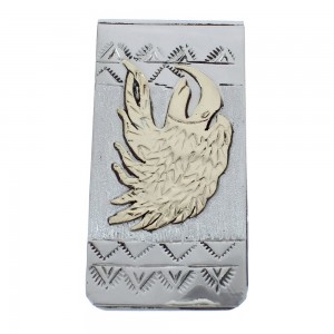 Native American Navajo Genuine Sterling Silver And 12KGF Eagle Money Clip AX125167