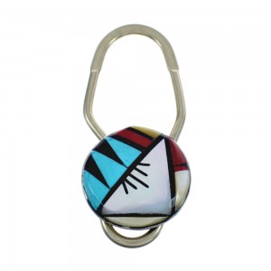 Native American Zuni Multicolor Inlay Sterling Silver Key Chain AX125120