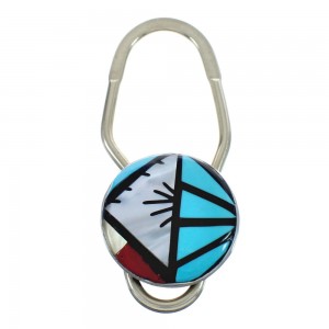 Native American Zuni Multicolor Inlay Sterling Silver Key Chain AX125121