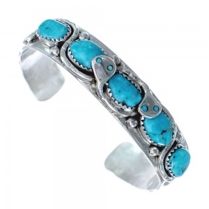 Turquoise Sterling Silver Zuni Effie Calavaza Snake Cuff Bracelet JX125318