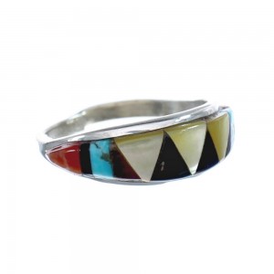 Multicolor Inlay Native American Sterling Silver Ring Size 5-1/4 AX125198